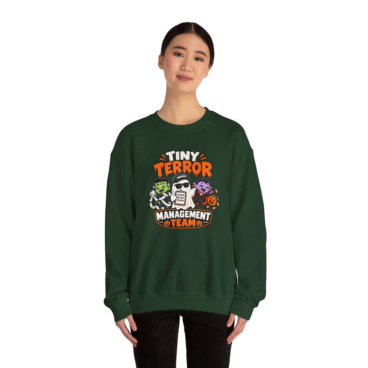 Tiny Terror Management Team Sweatshirt – Funny Halloween Parent Crewneck