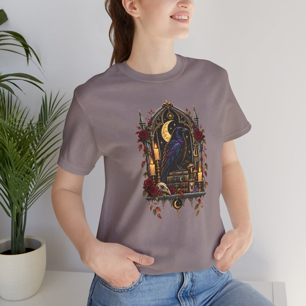 Raven’s Reliquary Tee – Gothic Moonlit Raven T-shirt