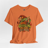 Burnt orange crew-neck T-shirt with colorful 