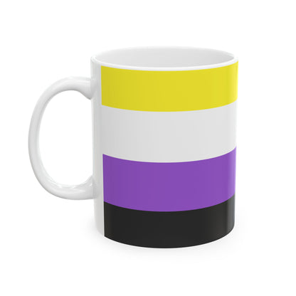 Nonbinary Pride Flag Cup – Yellow, White, Purple & Black LGBTQ+ Ceramic Mug
