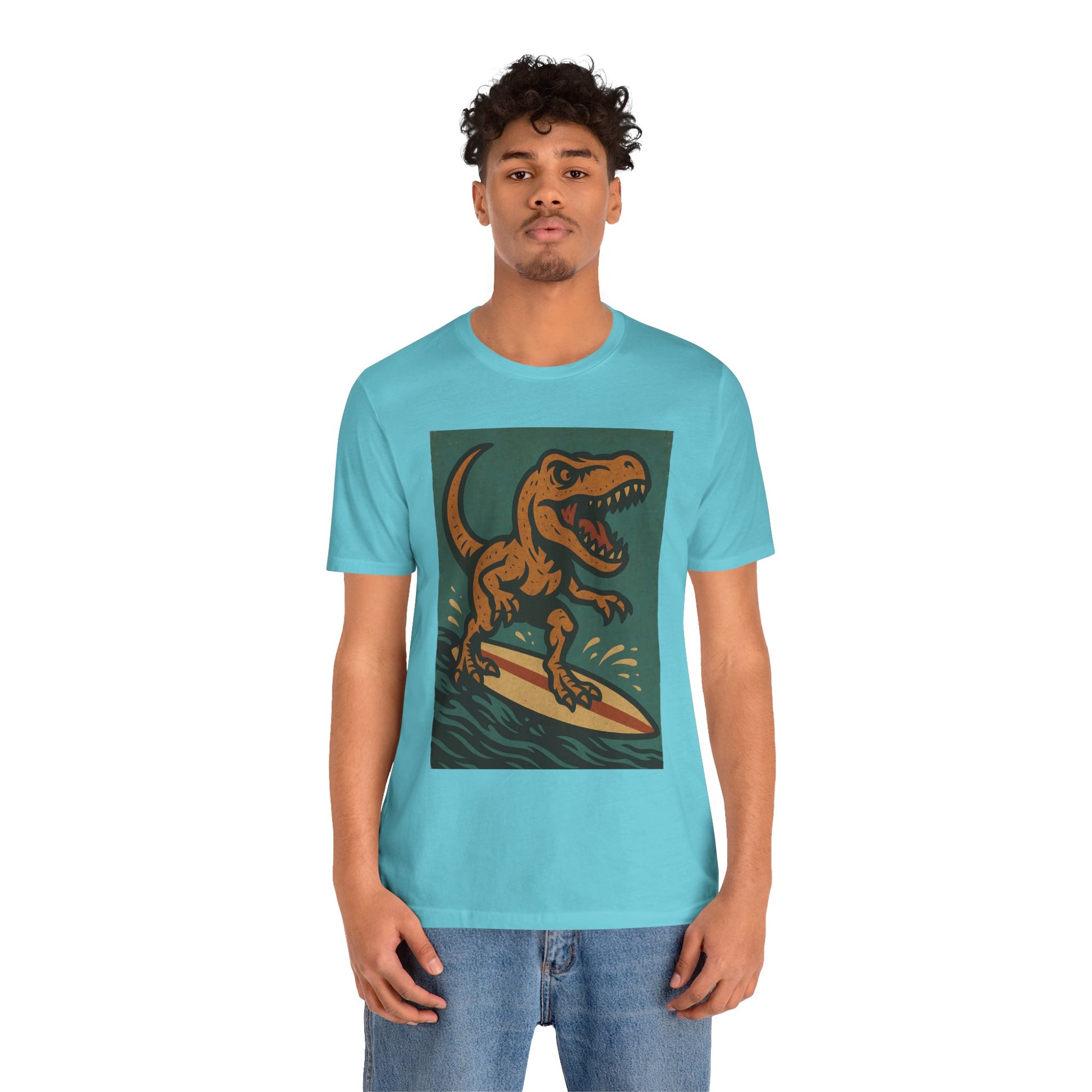 Surfing T-Rex T-Shirt – Funny Dinosaur Graphic Tee for Summer Vibes - WhimSpin - https://whimspin.com