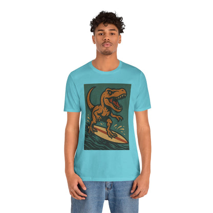 Surfing T-Rex T-Shirt – Funny Dinosaur Graphic Tee for Summer Vibes - WhimSpin - https://whimspin.com