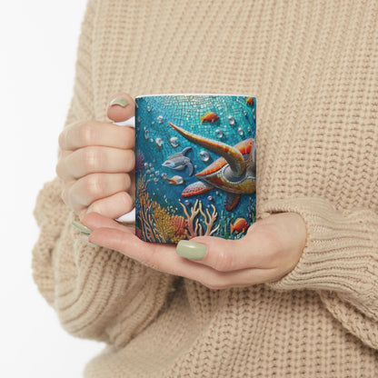 Ocean Mosaic Turtle Mug – Artistic Sea Life Coffee Cup - WhimSpin - https://whimspin.com