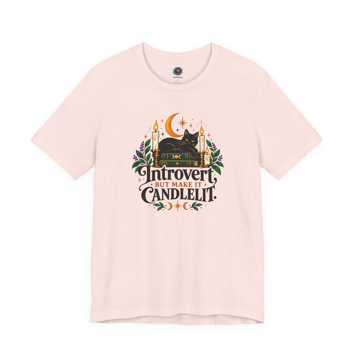 Introvert But Make It Candlelit T-shirt - Witchy Bookish Cat Tee