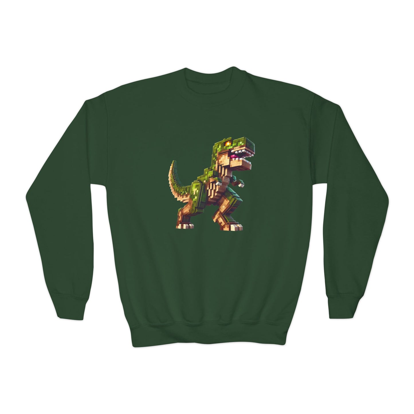 Pixel Dinosaur Youth Sweatshirt – Retro Pixel T-Rex Gamer Hoodie
