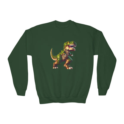 Pixel Dinosaur Youth Sweatshirt – Retro Pixel T-Rex Gamer Hoodie