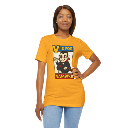 V is for Vampire T-Shirt – Funny Halloween Legend Alphabet Tee