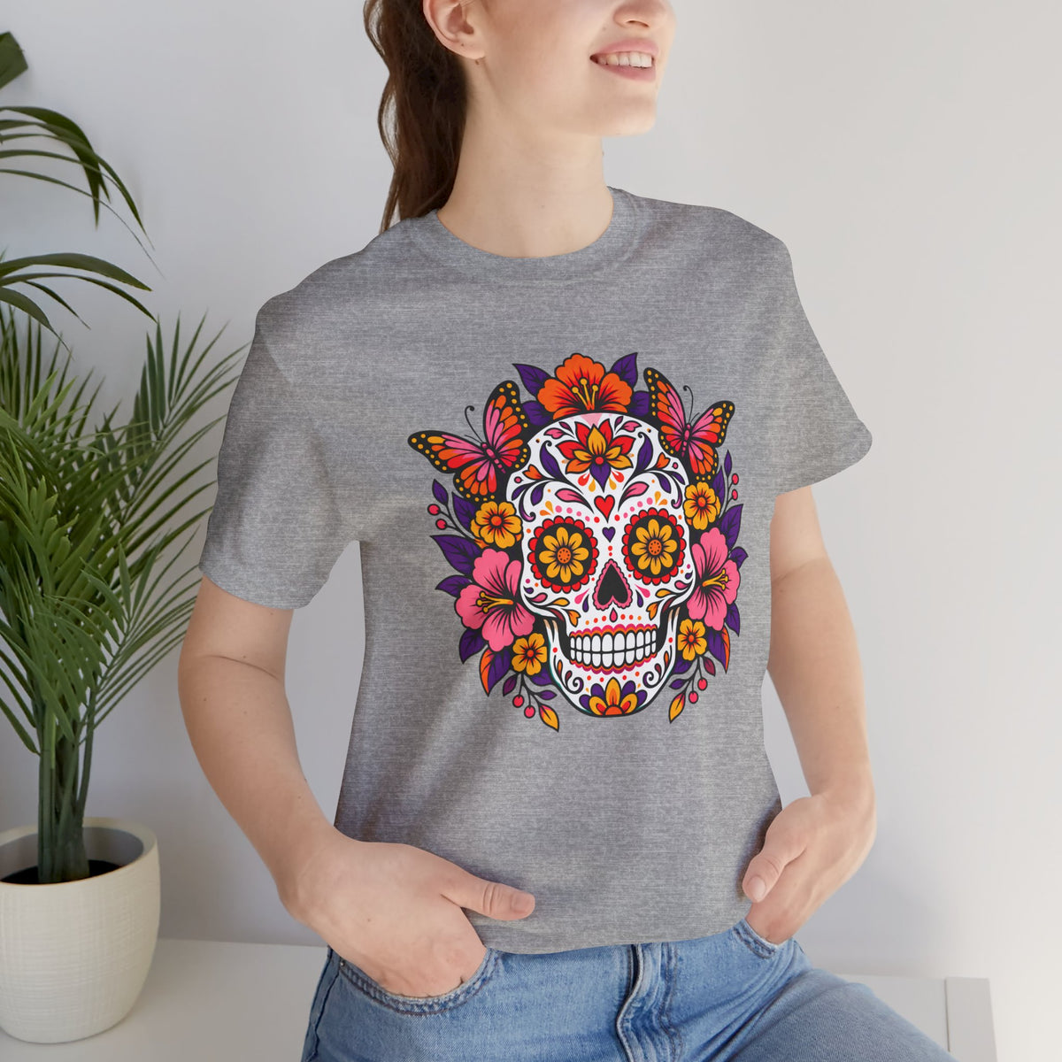 Floral Sugar Skull T-Shirt – Colorful Día de los Muertos Inspired Tee