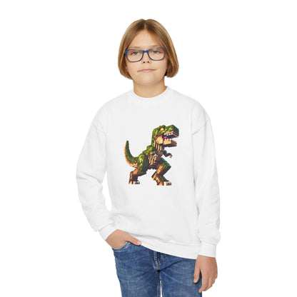 Pixel Dinosaur Youth Sweatshirt – Retro Pixel T-Rex Gamer Hoodie