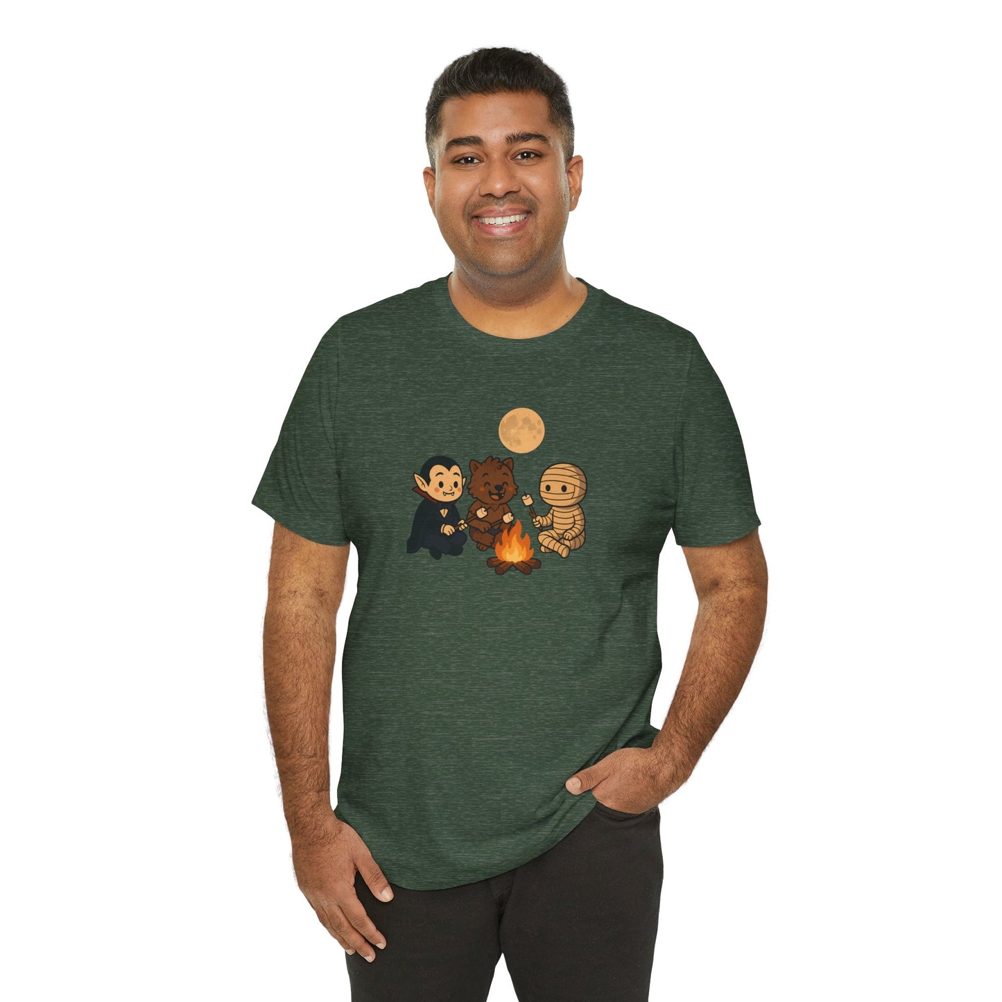 Halloween Monsters Campfire T-Shirt – Cute Monster Shirt with Roasting Marshmallows