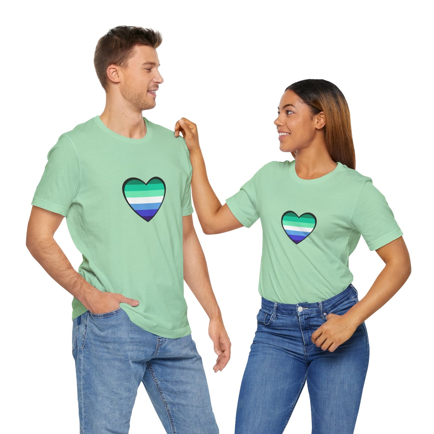Gay Men’s Pride Flag Heart T-Shirt – LGBTQ+ Flag Design on Unisex Tee