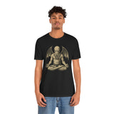 Unisex black graphic T-shirt with gold meditating sea-creature front print