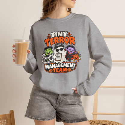 Tiny Terror Management Team Sweatshirt – Funny Halloween Parent Crewneck