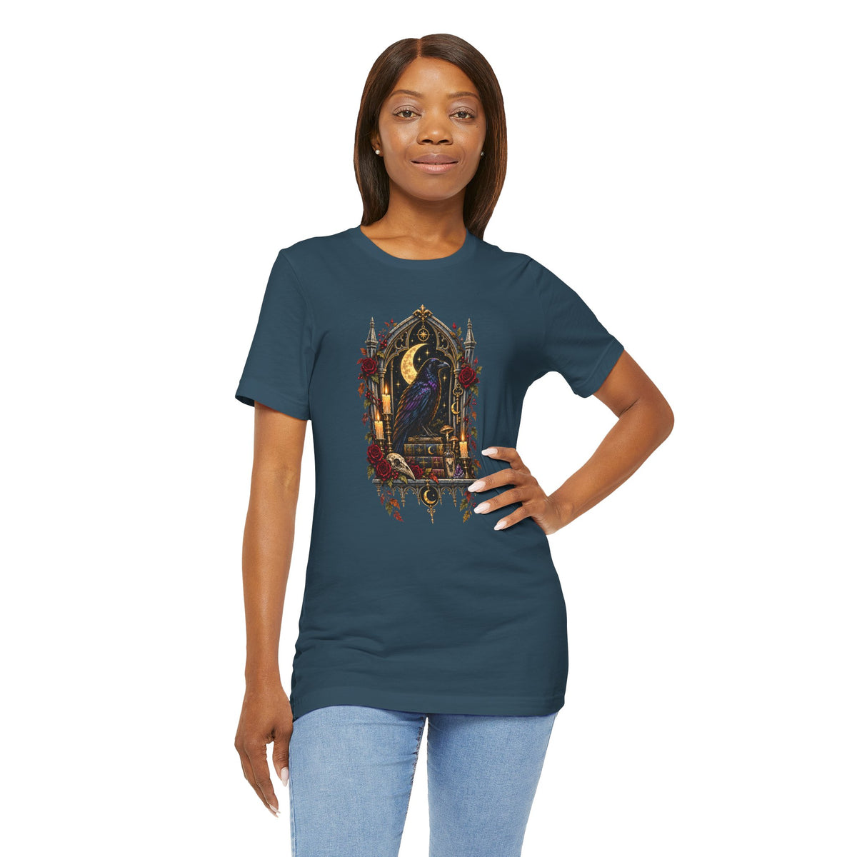 Raven’s Reliquary Tee – Gothic Moonlit Raven T-shirt