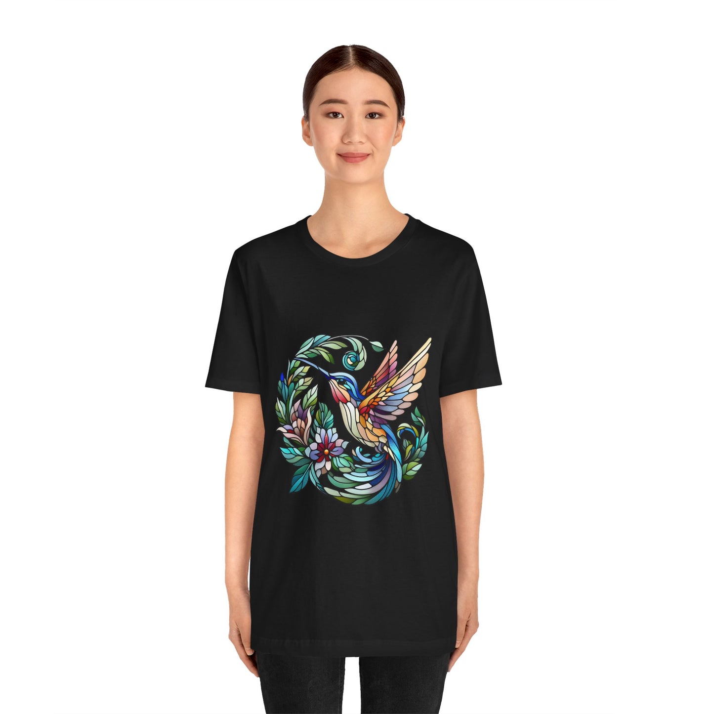 Stained Glass Hummingbird Tee – Vibrant Nature Shirt