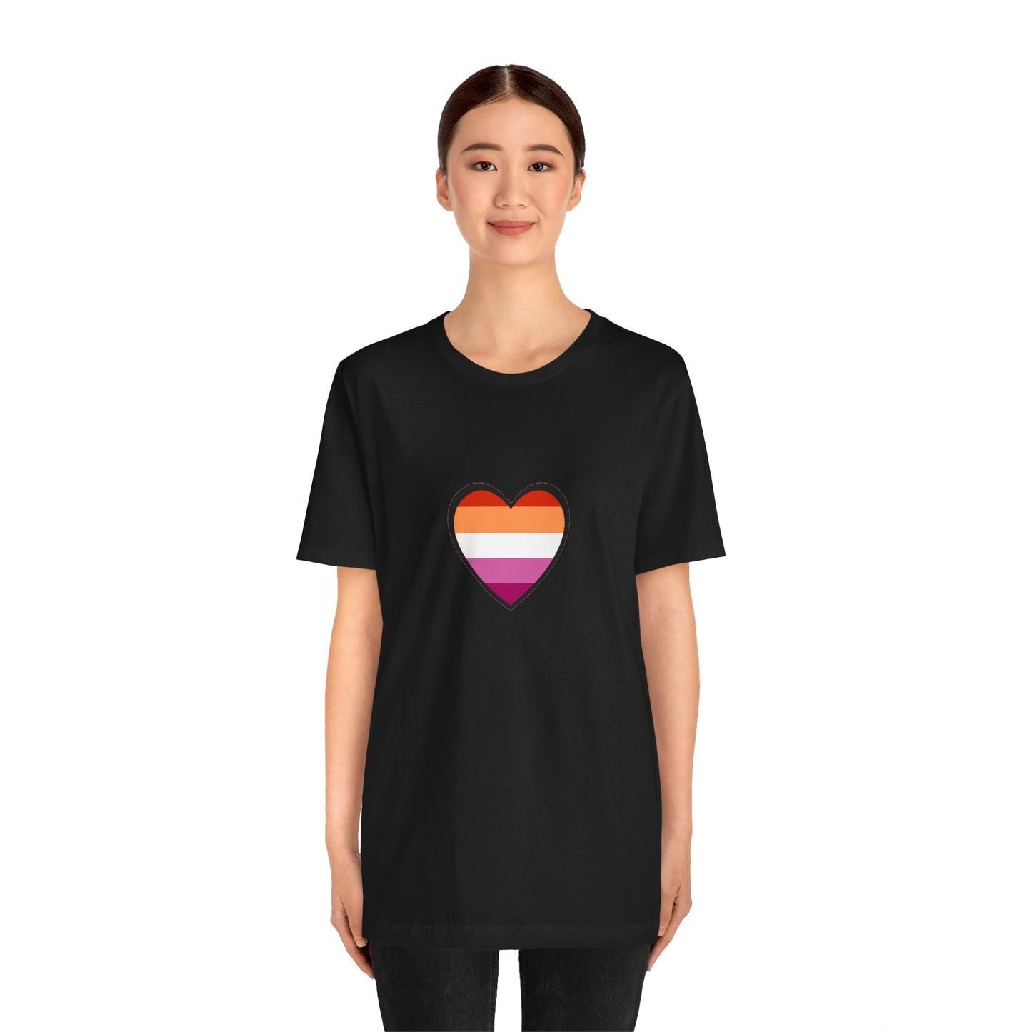 Lesbian Flag Heart T-Shirt – Bold LGBTQ+ Graphic Tee