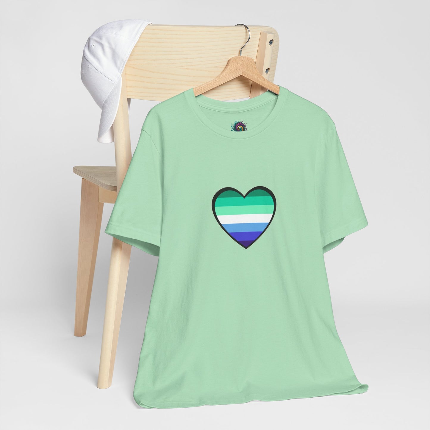 Gay Men’s Pride Flag Heart T-Shirt – LGBTQ+ Flag Design on Unisex Tee