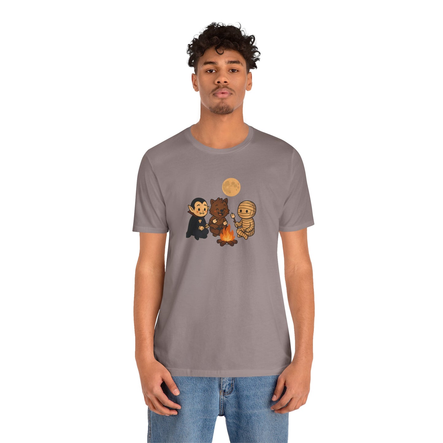 Halloween Monsters Campfire T-Shirt – Cute Monster Shirt with Roasting Marshmallows