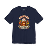 Navy graphic T-shirt with pumpkin spice coffee cup and “Self Care Season” print