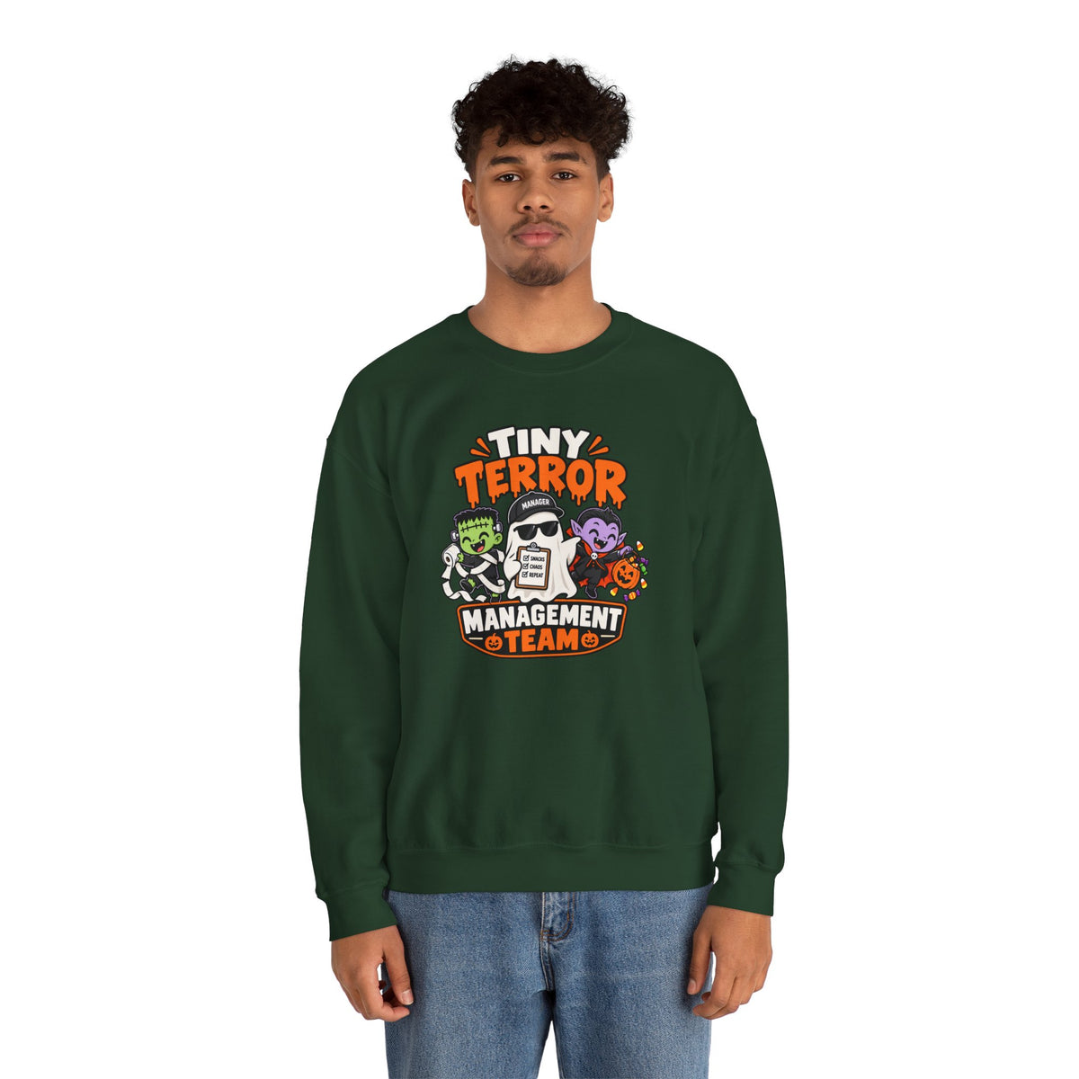 Tiny Terror Management Team Sweatshirt – Funny Halloween Parent Crewneck