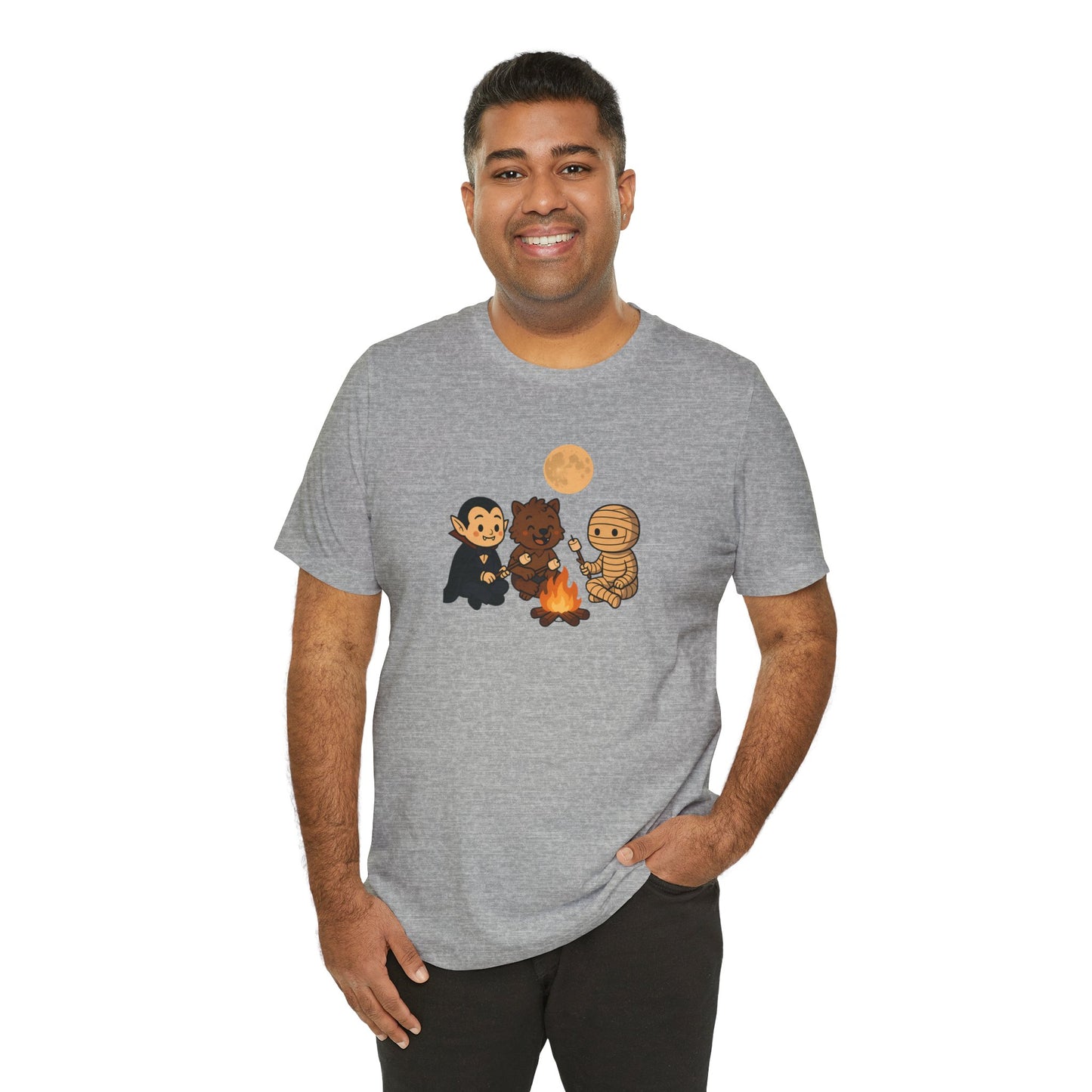 Halloween Monsters Campfire T-Shirt – Cute Monster Shirt with Roasting Marshmallows