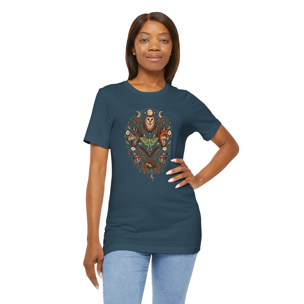 Nocturnal Woodland Animals T-Shirt – Moonlit Nature Tee