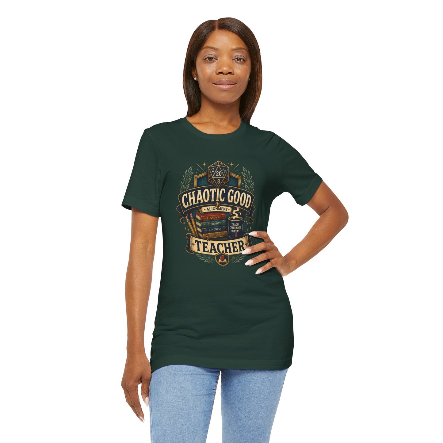 Chaotic Good Teacher T-Shirt – RPG Teacher Graphic Tee