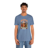 Steel blue crew-neck T-shirt with pumpkin spice self-care season design