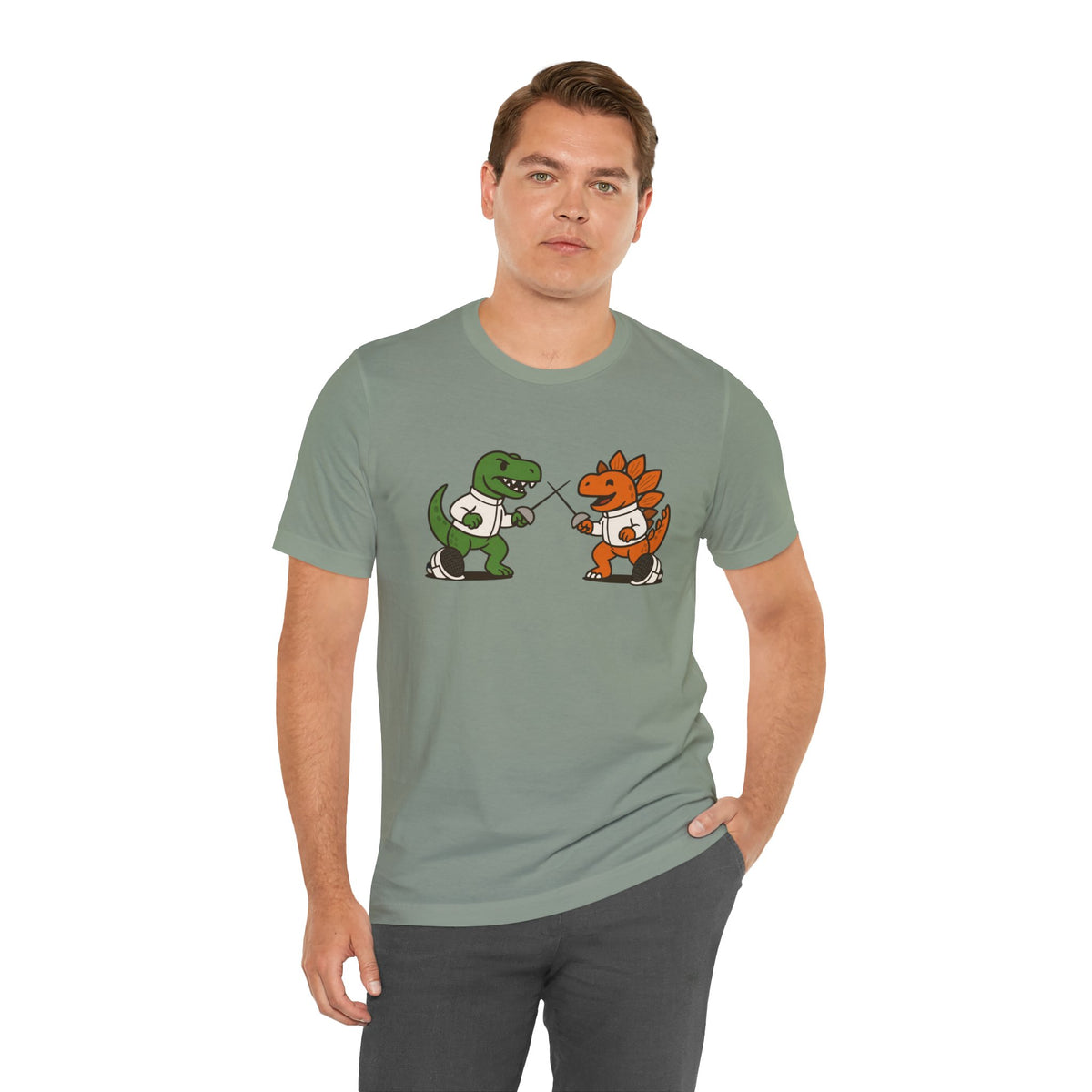 Dinosaur Fencing T-Shirt – T-Rex vs Stegosaurus Tee