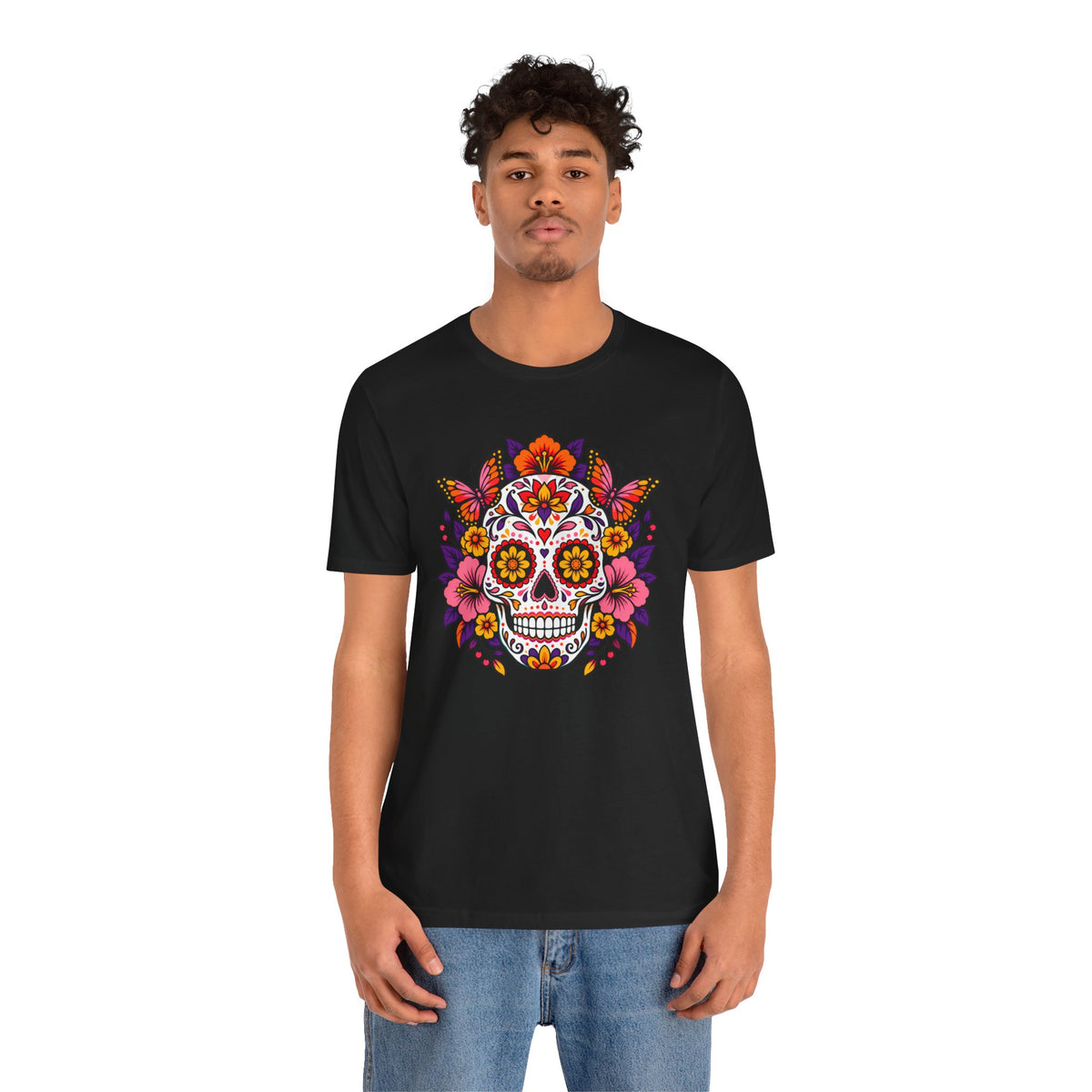 Floral Sugar Skull T-Shirt – Colorful Día de los Muertos Inspired Tee
