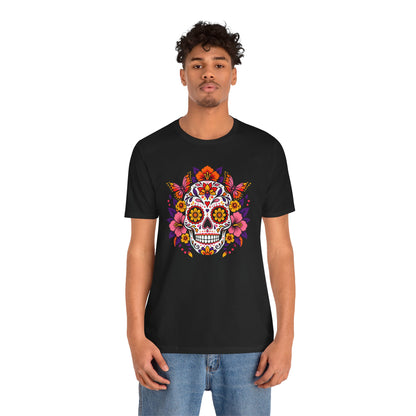 Floral Sugar Skull T-Shirt – Colorful Día de los Muertos Inspired Tee
