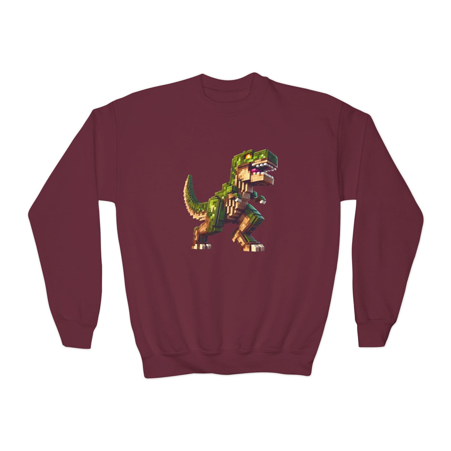 Pixel Dinosaur Youth Sweatshirt – Retro Pixel T-Rex Gamer Hoodie