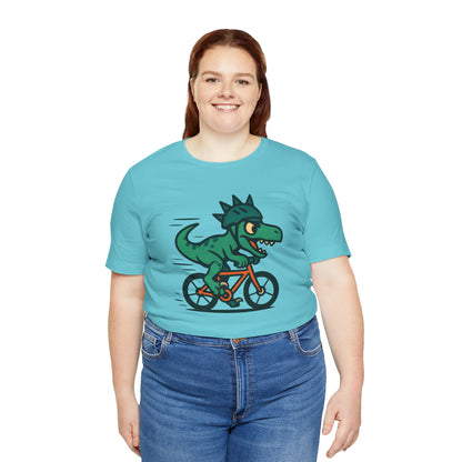 Velociraptor on a Bike T-Shirt – Funny Dino Velo Tee