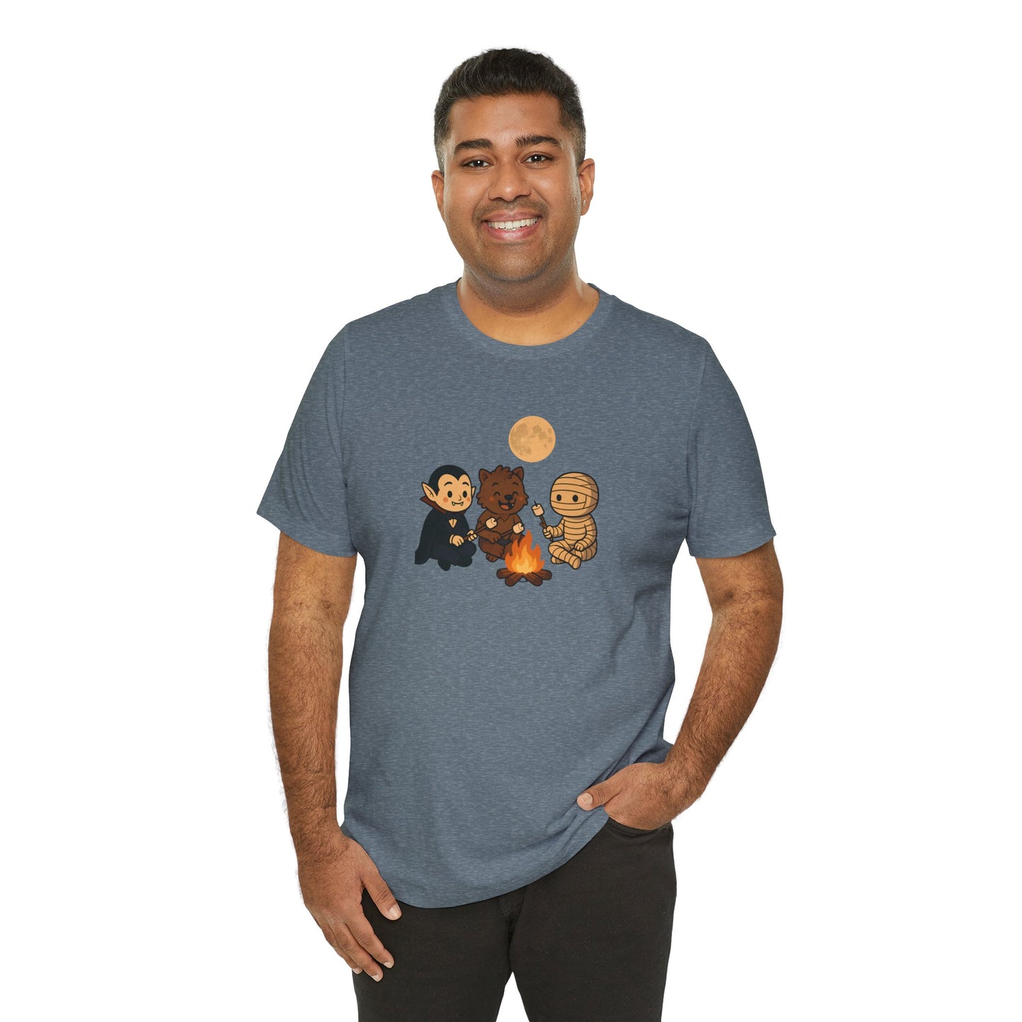 Halloween Monsters Campfire T-Shirt – Cute Monster Shirt with Roasting Marshmallows