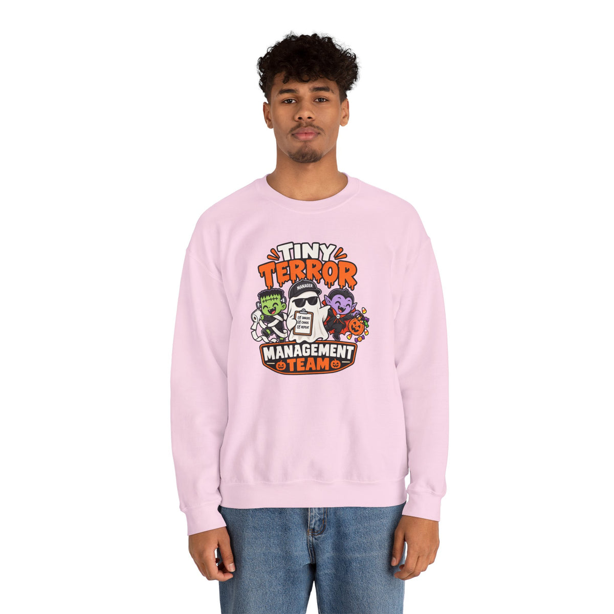 Tiny Terror Management Team Sweatshirt – Funny Halloween Parent Crewneck