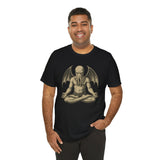 Unisex black T-shirt with large gold meditating sea-creature front graphic