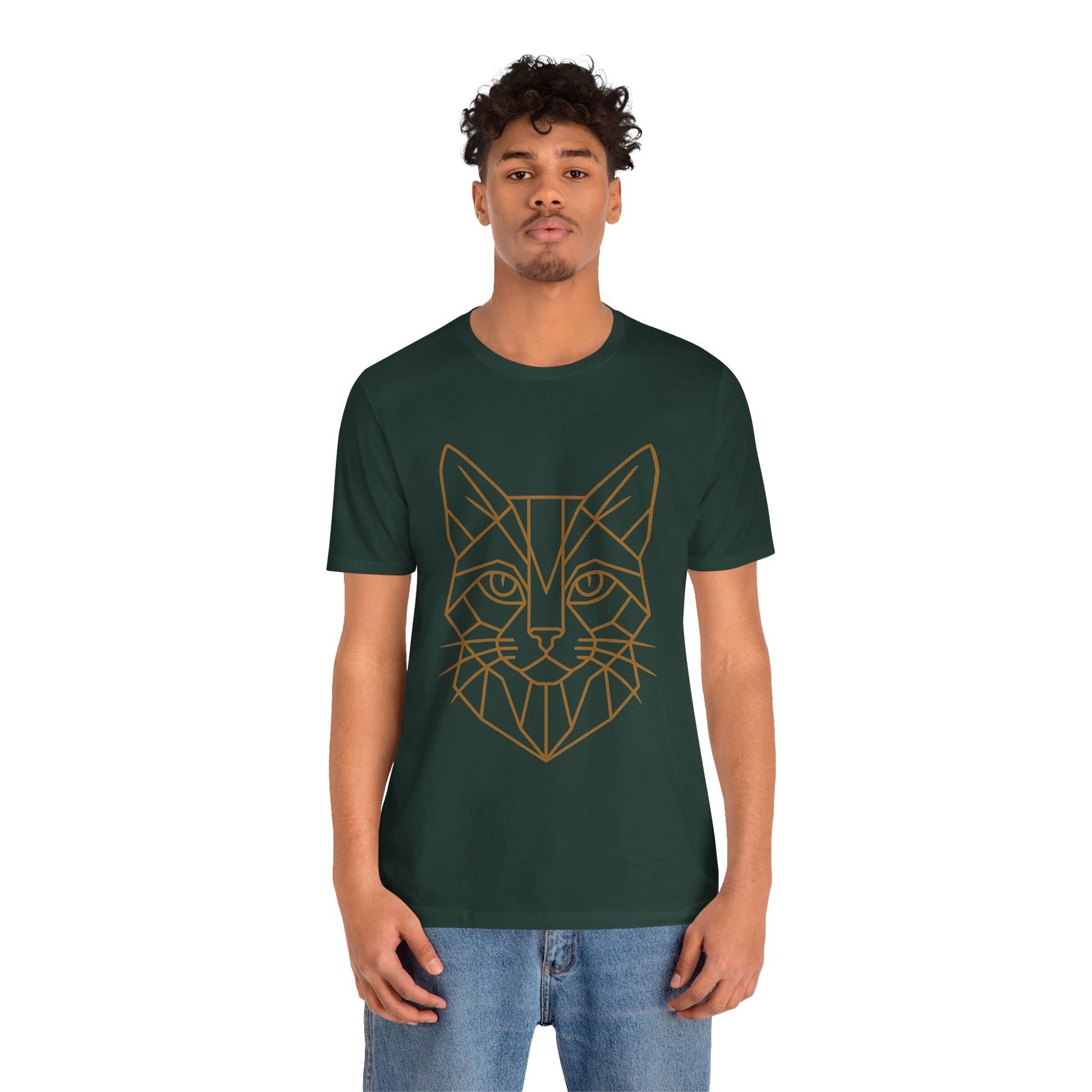 Geometric Cat T-Shirt – Minimalist Line Art Tee - WhimSpin - https://whimspin.com