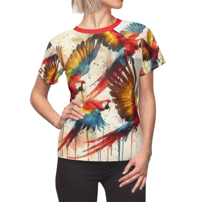 Flying Macaws Tee – Watercolor All-Over Tropical Bird Shirt