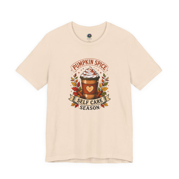 Soft cream T-shirt with "Pumpkin Spice" and "Self Care Season" graphic on front