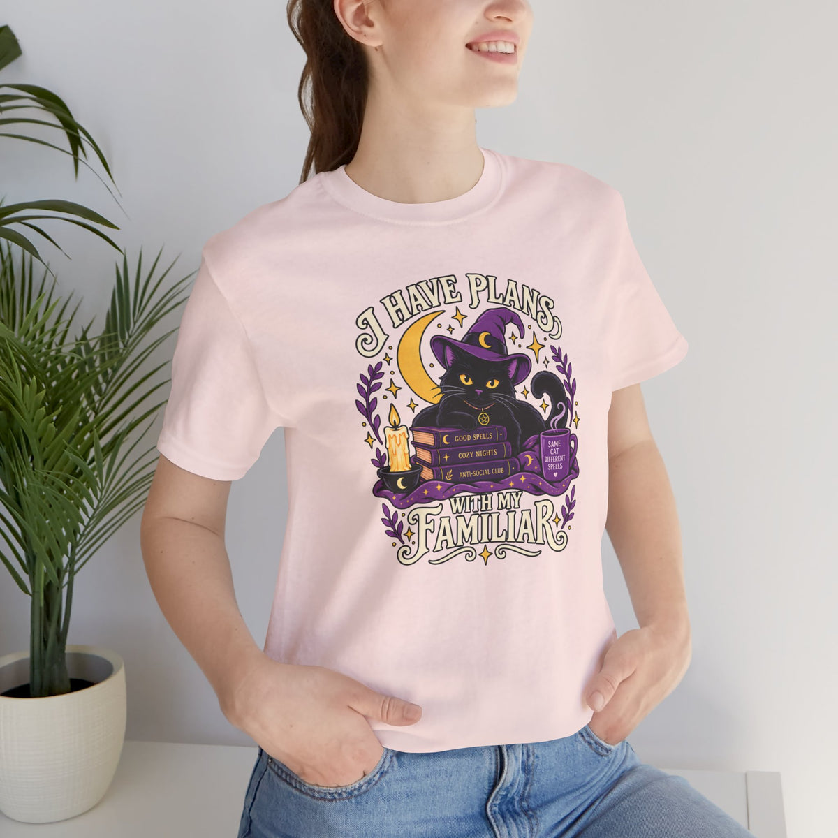 I Have Plans With My Familiar T-Shirt - Funny Witchy Introvert Cat Tee