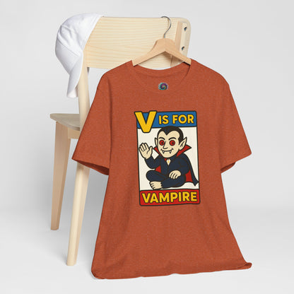 V is for Vampire T-Shirt – Funny Halloween Legend Alphabet Tee