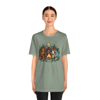 Cryptid Campfire T-Shirt – Bigfoot, Mothman & Nessie Tee