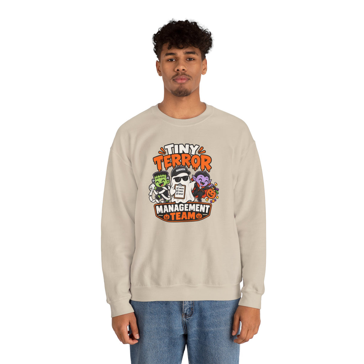 Tiny Terror Management Team Sweatshirt – Funny Halloween Parent Crewneck