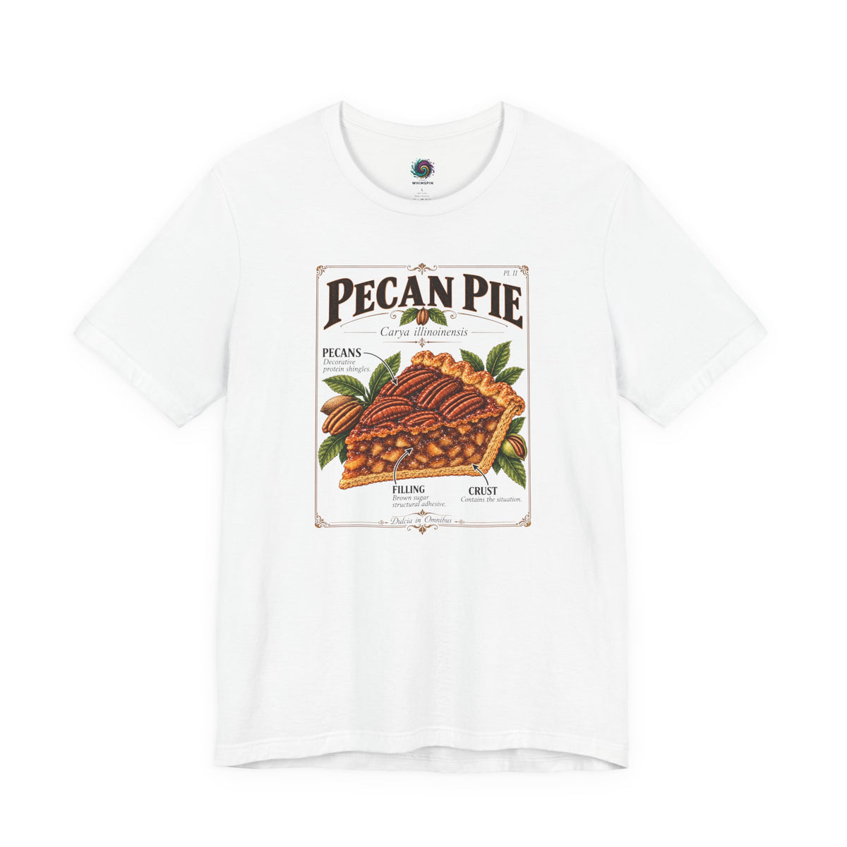 White crewneck T-shirt with Pecan Pie square graphic at the center