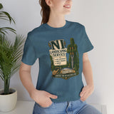 Teal crew-neck T-shirt with NI Landscaping Service logo graphic on chest