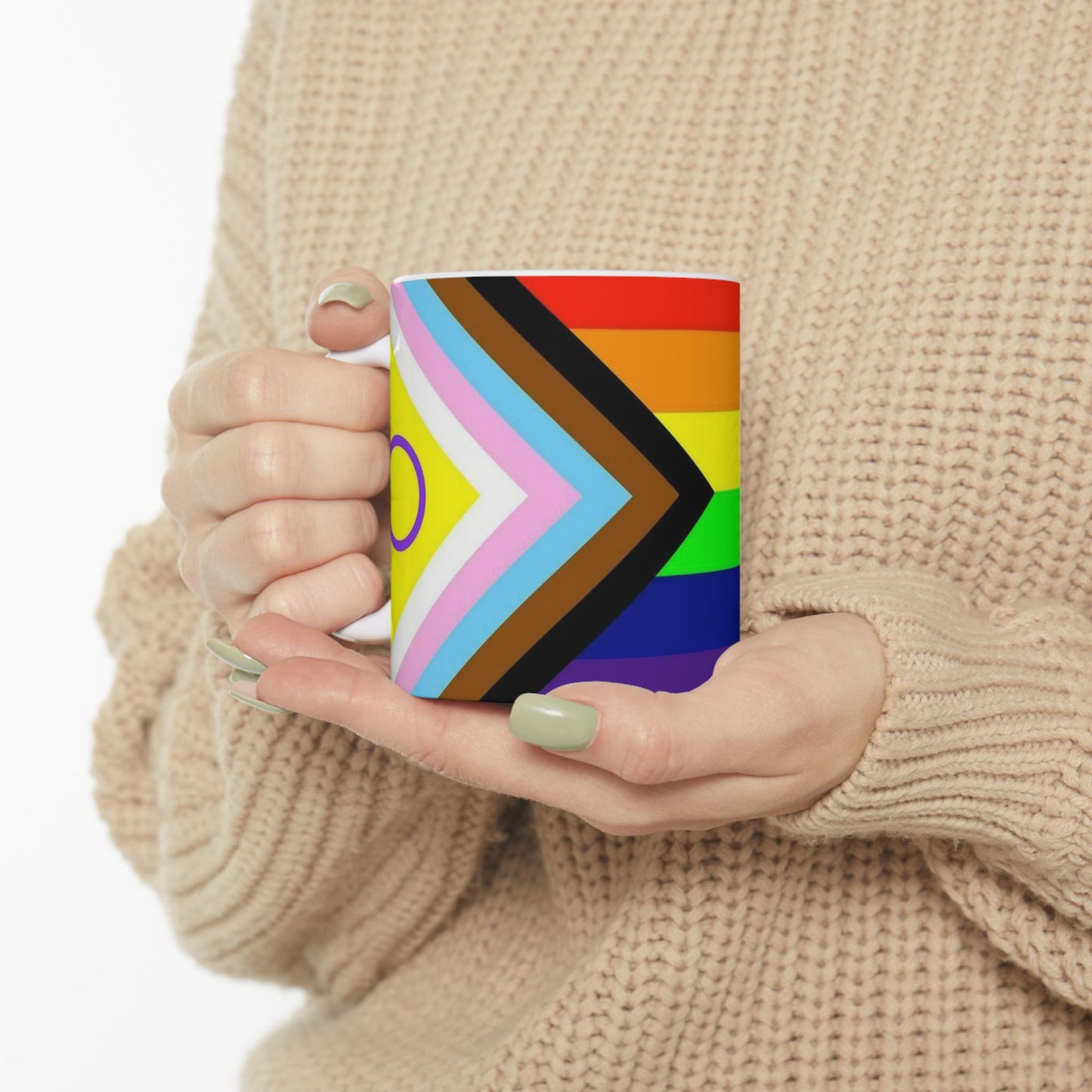 Progress Pride Flag Cup – LGBTQ+ Inclusive Rainbow Ceramic Mug