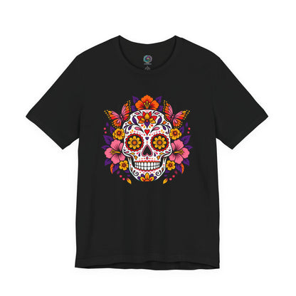 Floral Sugar Skull T-Shirt – Colorful Día de los Muertos Inspired Tee