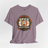 Purple heather T-shirt with circular Pumpkin Spice Recruitment Committee graphic