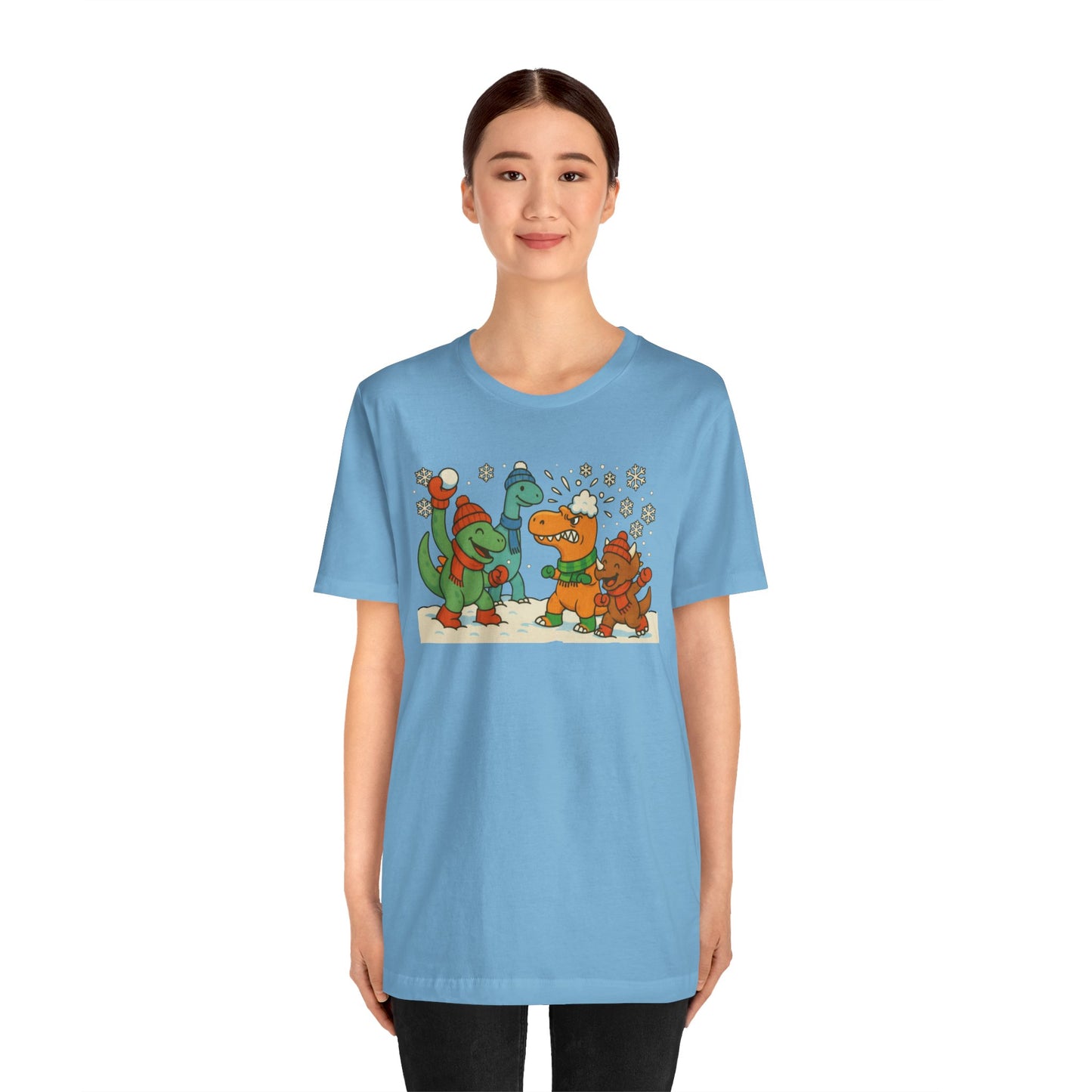 Dinosaur Snowball Fight T-Shirt – Funny Winter Dino Graphic Tee