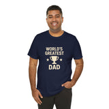 Navy crew-neck T-shirt with front “WORLD’S GREATEST DAD” trophy graphic